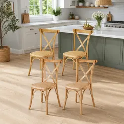 Versatile Set of 4 Dining Chairs with Rattan Seating