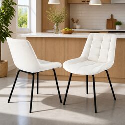 Dining Chairs Set of 2 Velvet Tufted Kitchen Lounge Accent Beige Modern