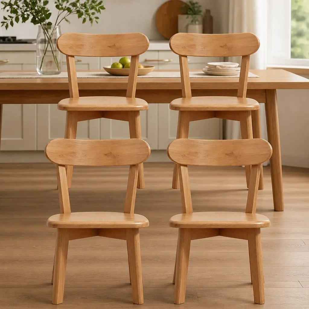 Dining Chairs Rubber Wood Natural 42cm W x 43cm D x 78cm H Set of 4