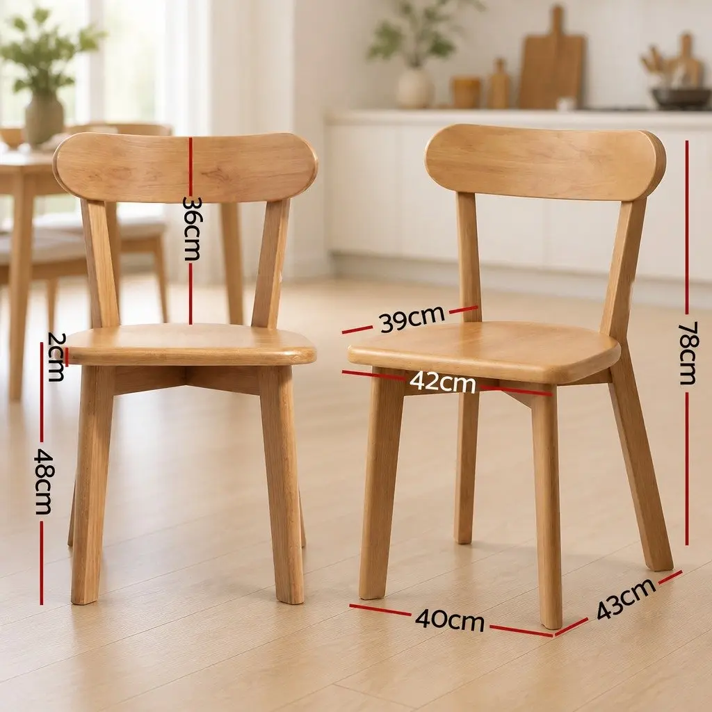 Dining Chairs Rubber Wood Natural 42cm W x 43cm D x 78cm H Set of 4