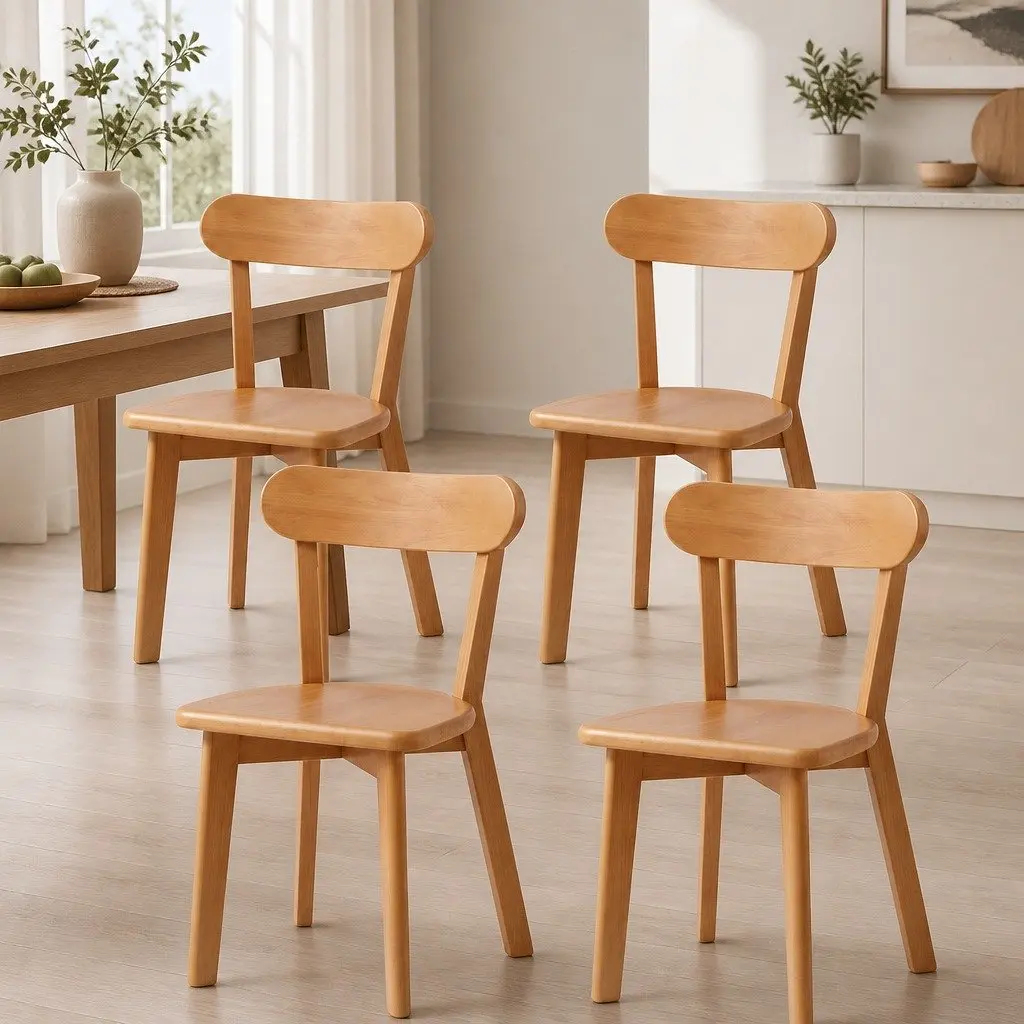 Dining Chairs Rubber Wood Natural 42cm W x 43cm D x 78cm H Set of 4