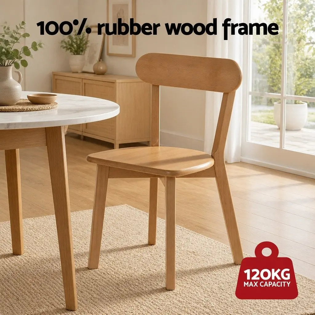 Dining Chairs Rubber Wood Natural 42cm W x 43cm D x 78cm H Set of 4