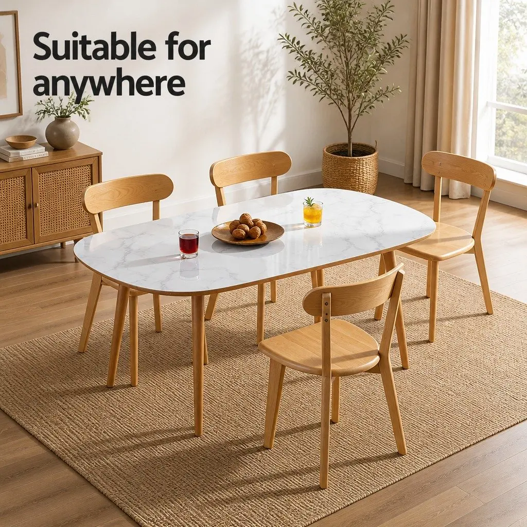 Dining Chairs Rubber Wood Natural 42cm W x 43cm D x 78cm H Set of 4