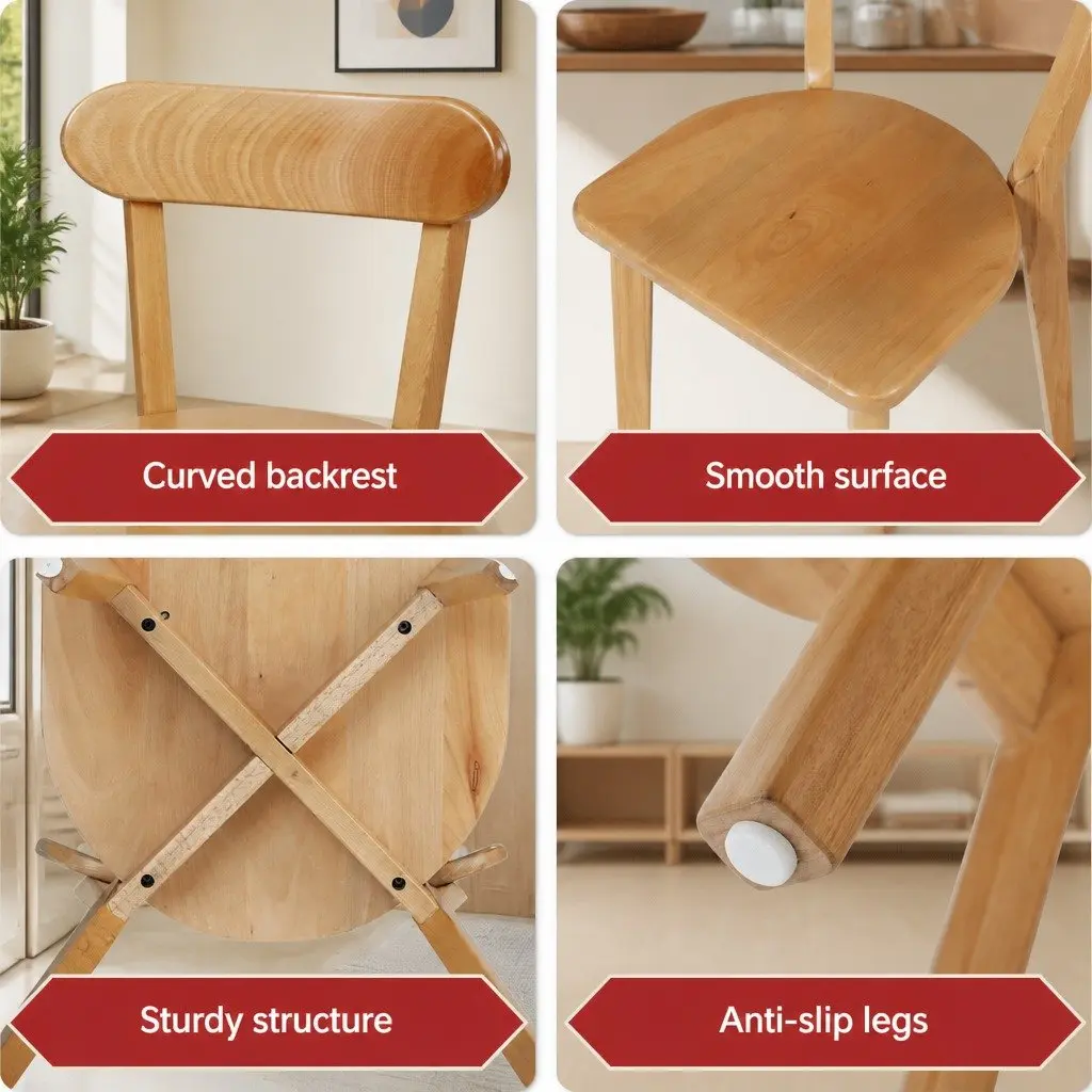 Dining Chairs Rubber Wood Natural 42cm W x 43cm D x 78cm H Set of 4