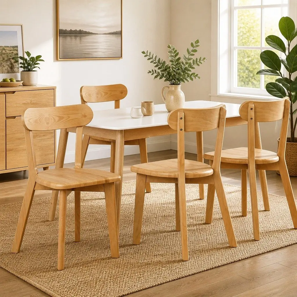 Dining Chairs Rubber Wood Natural 42cm W x 43cm D x 78cm H Set of 4