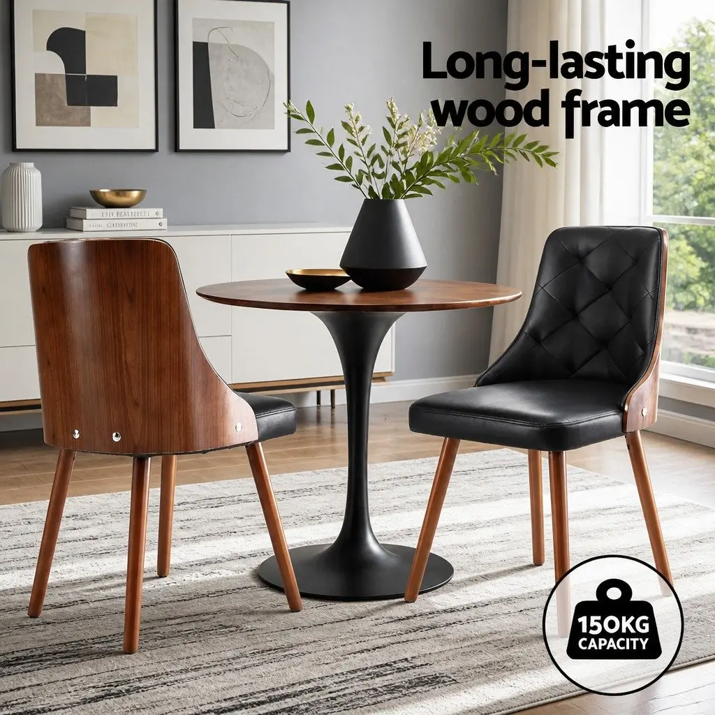 Dining Chairs Black PU Leather Diamond Tufted Kitchen Seating Set of 2