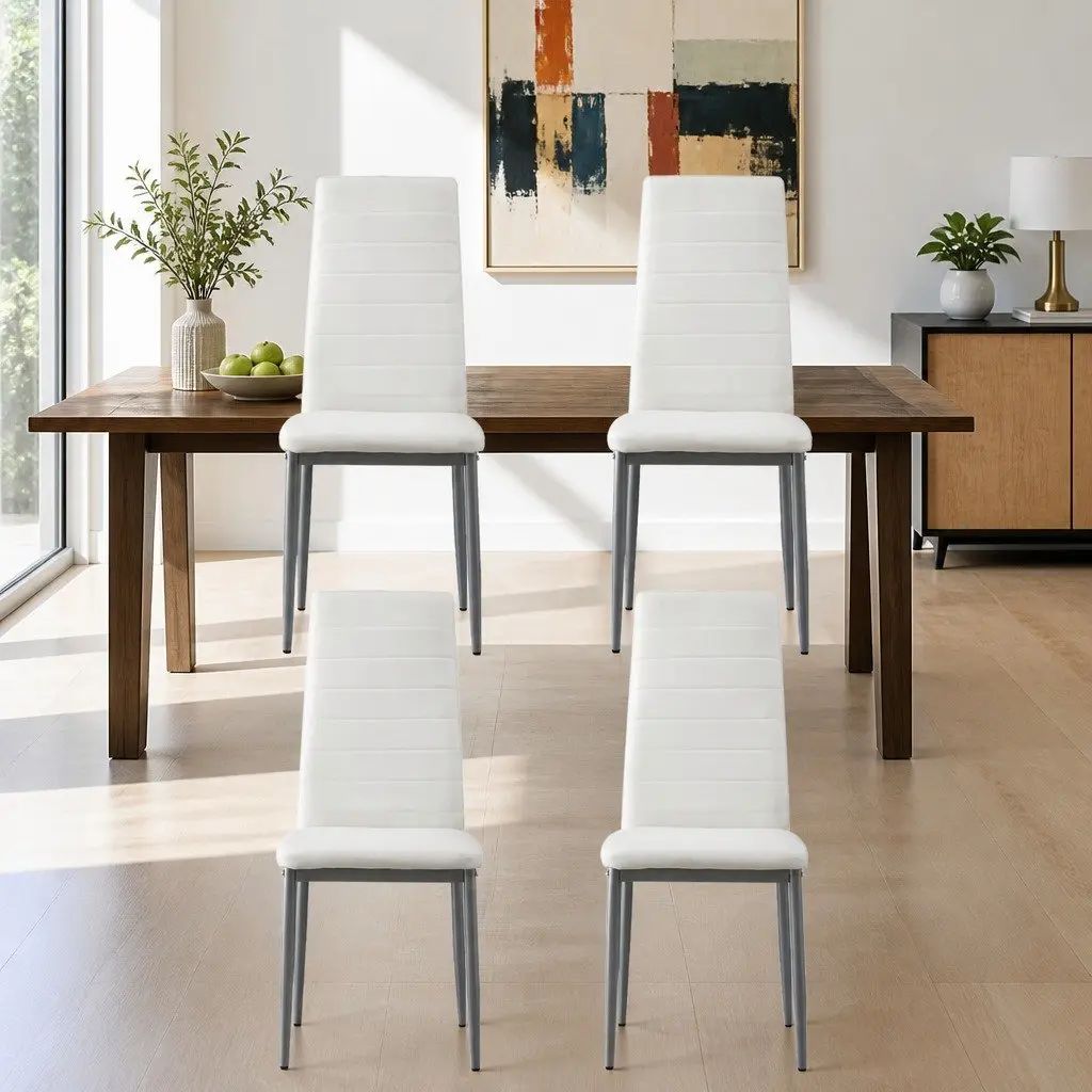 Dining Chairs PVC Seat Tall Backrest 39 x 43 x 95cm White Grey Set of 4