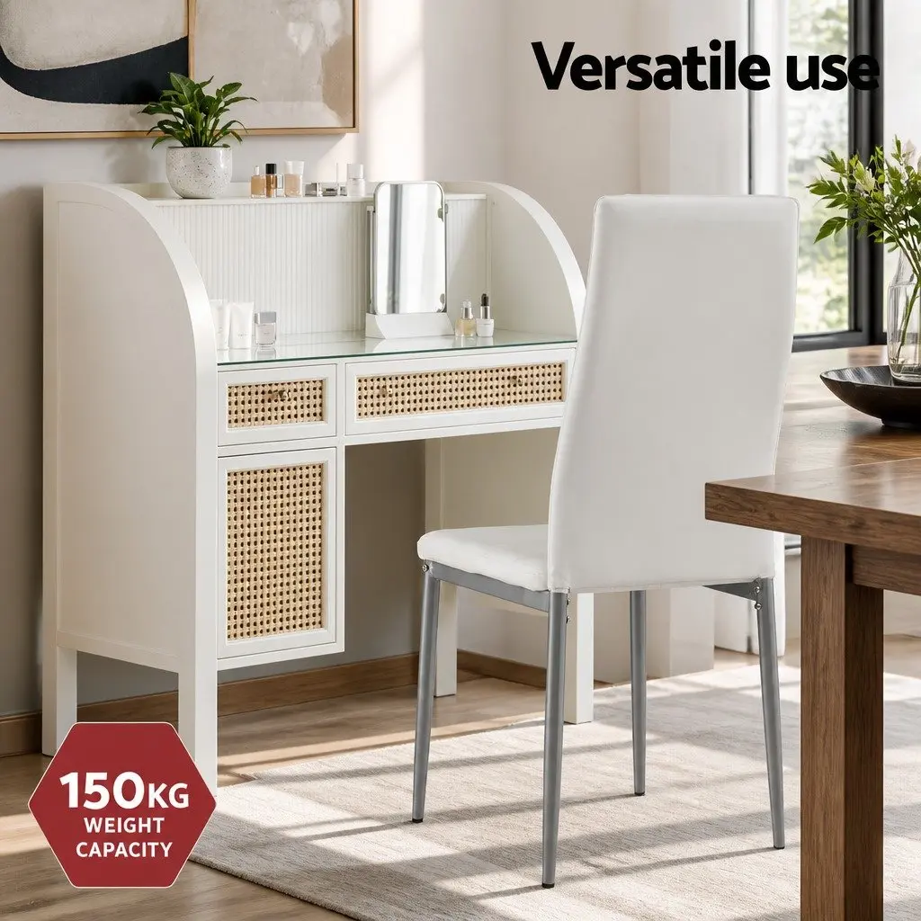 Dining Chairs PVC Seat Tall Backrest 39 x 43 x 95cm White Grey Set of 4
