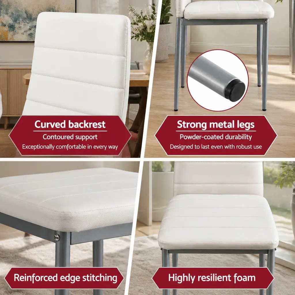 Dining Chairs PVC Seat Tall Backrest 39 x 43 x 95cm White Grey Set of 4