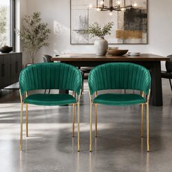 Practical Set of 2 Dining Chairs in Green Velvet for Home Use