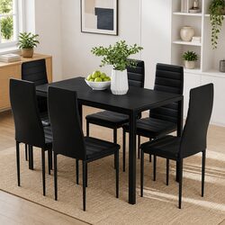 Dining Set 7 Piece Black Table Chairs Modern Contemporary Furniture Kitchen