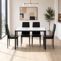 Dining Table and 4 Chairs Set Marble Effect Contemporary Design White Grey