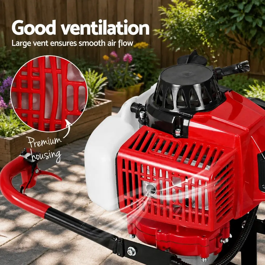 Post Hole Digger Petrol Engine 63cc 300mm Auger Heavy Duty Steel Red Black