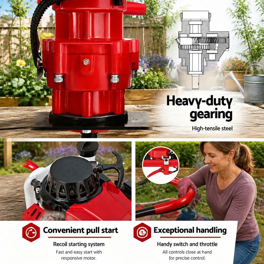 Post Hole Digger Petrol 63cc 2-Stroke Engine Motor Red Black