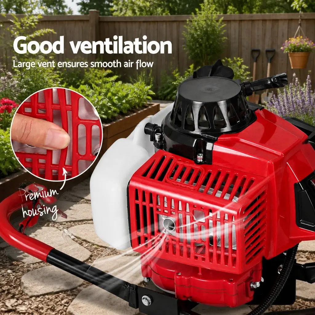 Post Hole Digger Petrol 63cc 2-Stroke Engine Motor Red Black