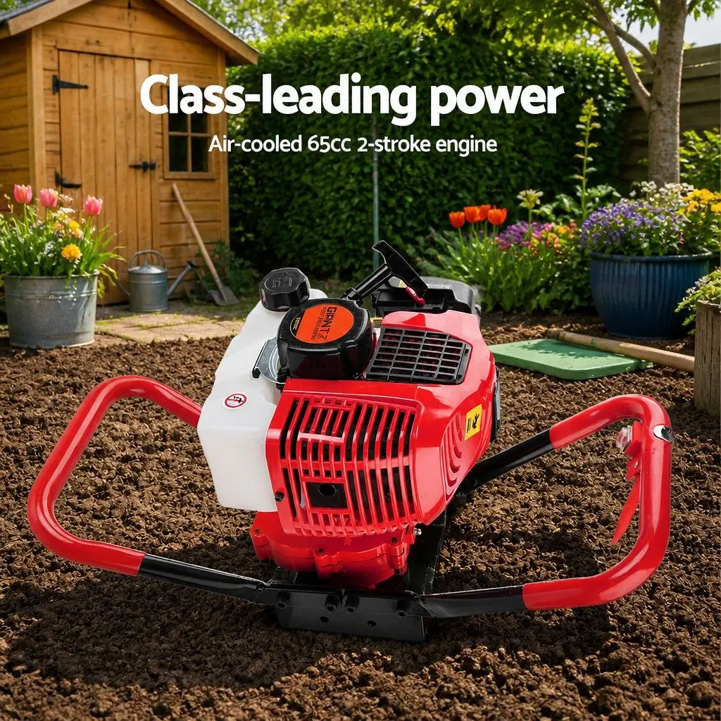Post Hole Digger Petrol Powered 200mm Auger 65cc Red Black