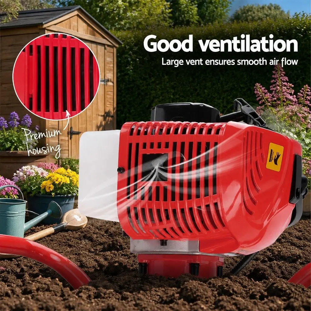 Post Hole Digger Petrol Powered 200mm Auger 65cc Red Black