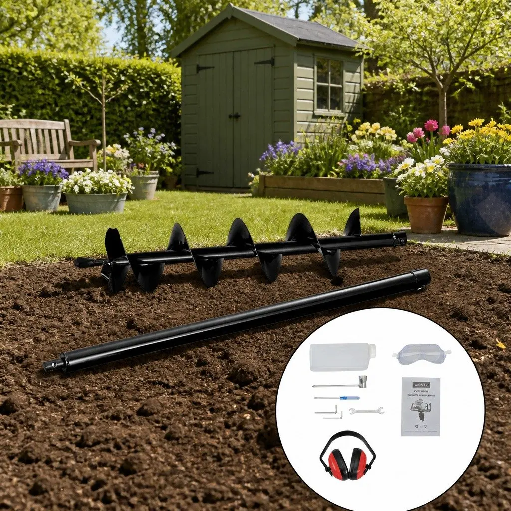 Post Hole Digger Petrol Powered 200mm Auger 65cc Red Black