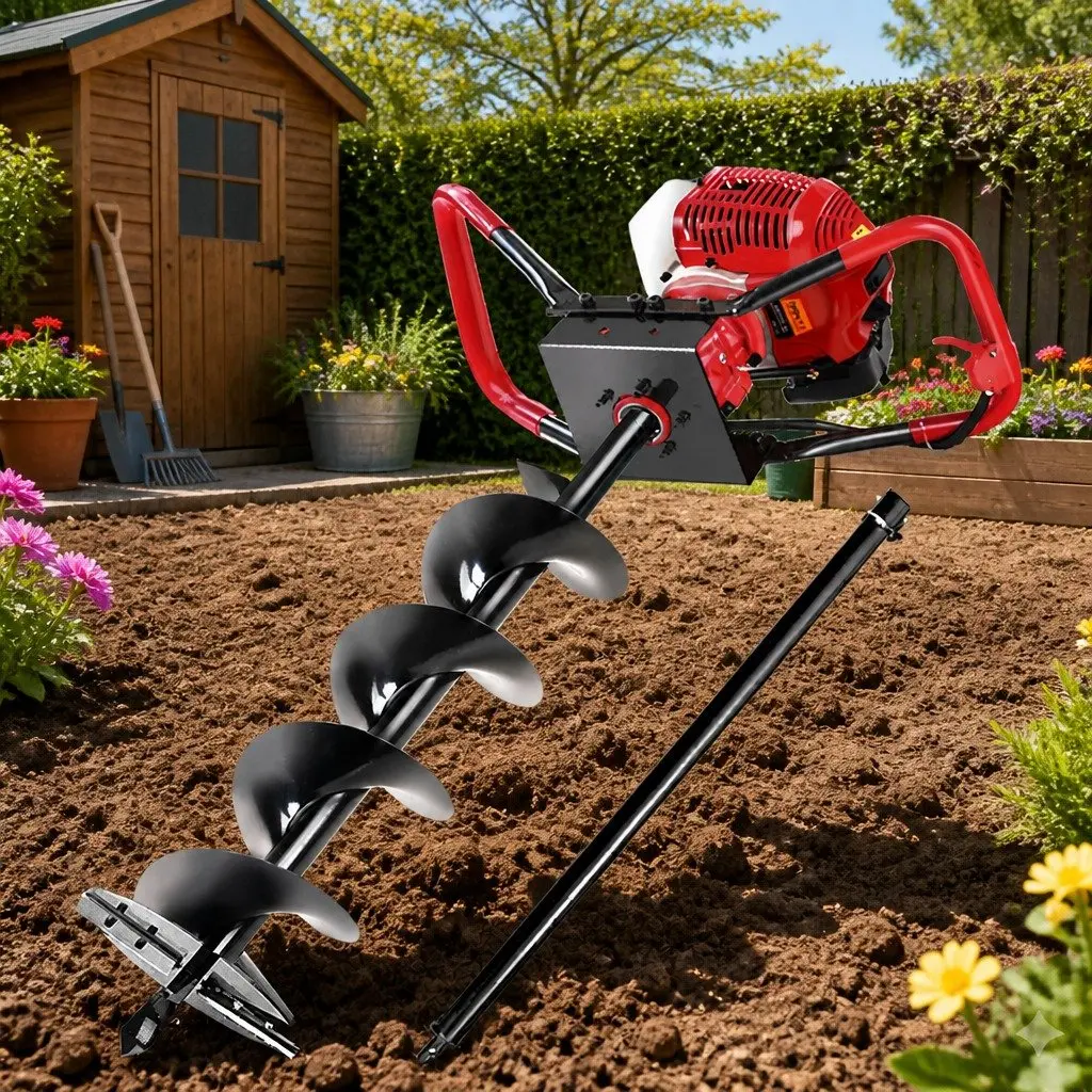 Post Hole Digger Petrol Powered 200mm Auger 65cc Red Black