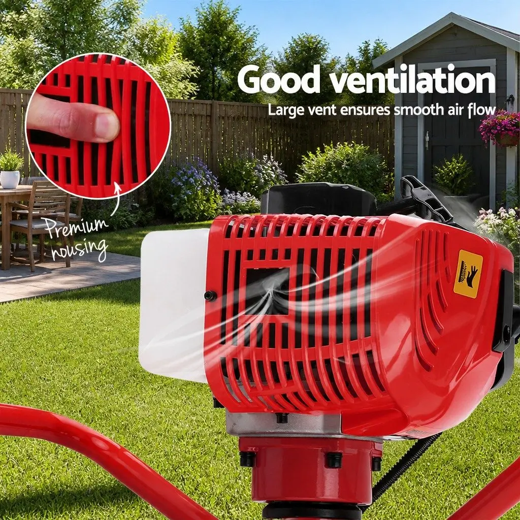 Post Hole Digger 300mm Auger Heavy-Duty Steel 65cc Petrol Engine Red and Black