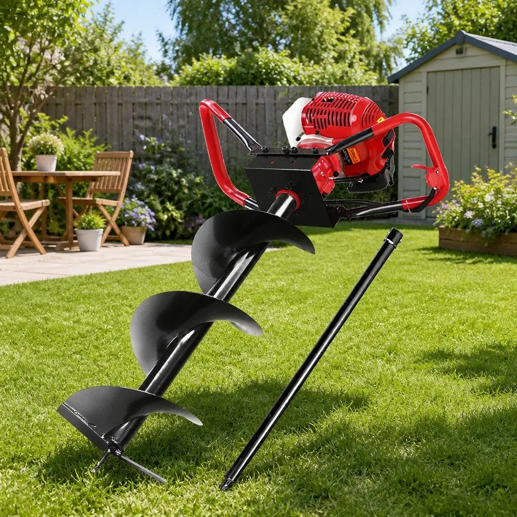 Post Hole Digger 300mm Auger Heavy-Duty Steel 65cc Petrol Engine Red and Black
