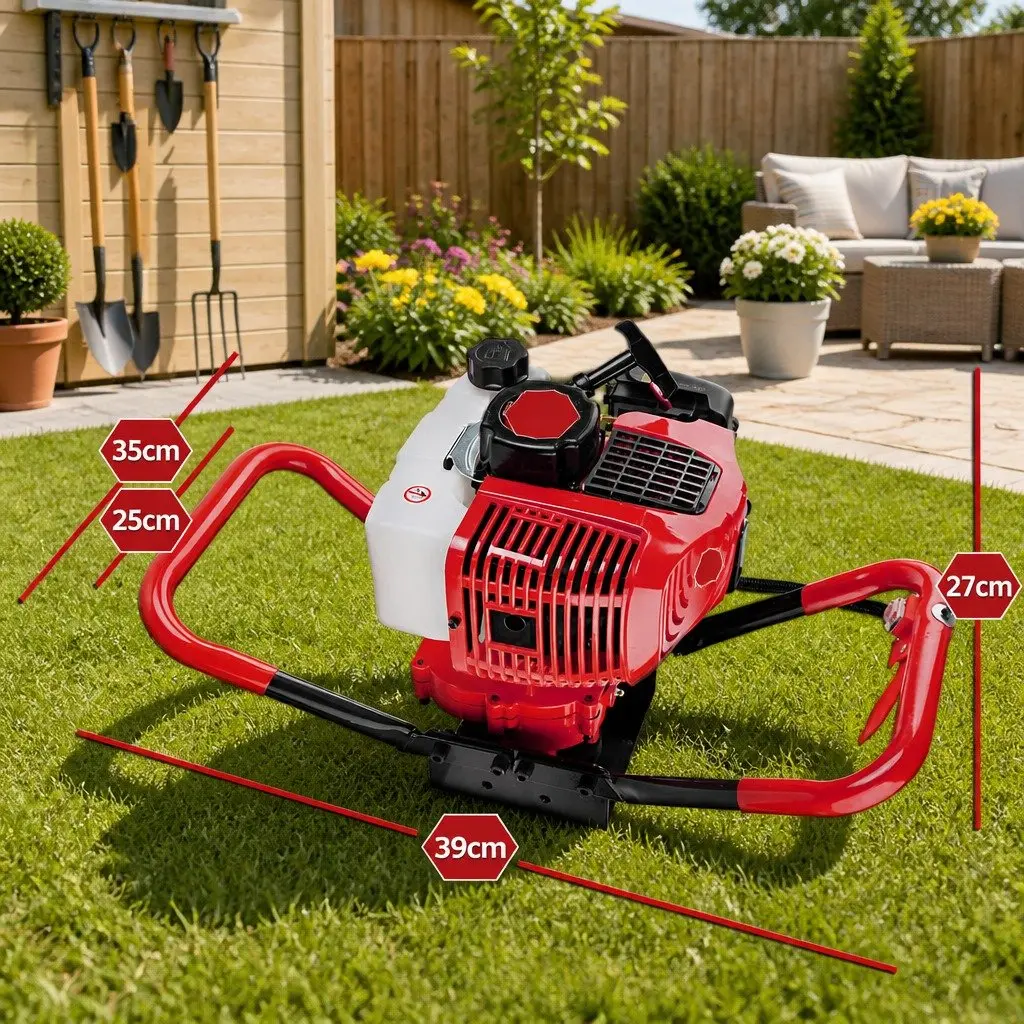 Post Hole Digger Motor 65cc 2-Stroke Engine Red and Black