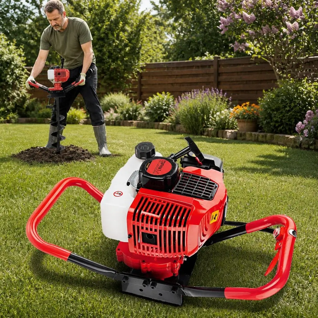 Post Hole Digger Motor 65cc 2-Stroke Engine Red and Black