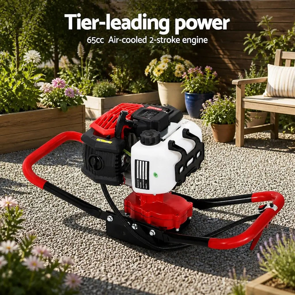 Post Hole Digger 200mm Petrol Auger Heavy-duty Steel Black Red