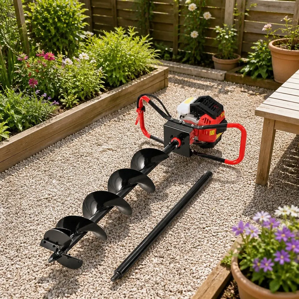 Post Hole Digger 200mm Petrol Auger Heavy-duty Steel Black Red