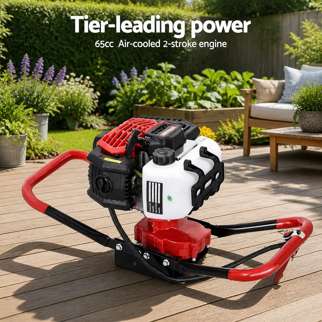 Post Hole Digger Auger Drill Kit 65cc Petrol Engine with Vertical Gearbox Anti-Vibration Handle Extensions and Multiple Auger Bits
