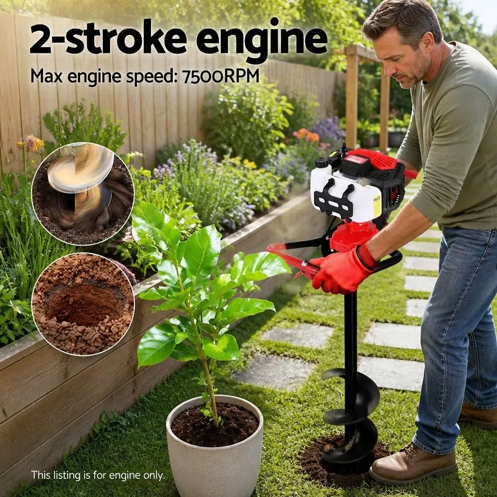 Post Hole Digger Engine Petrol Motor 65CC Single Cylinder 2-Stroke Red Power Tool