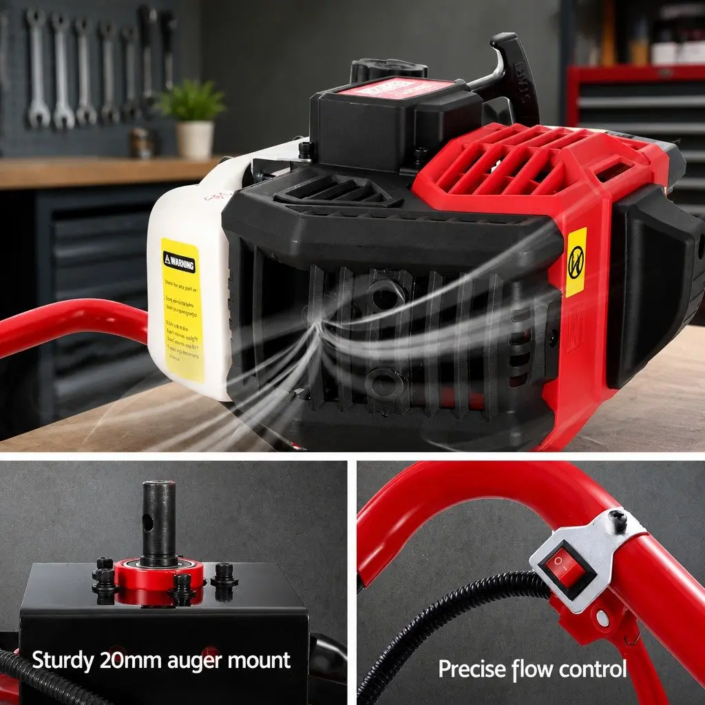 Post Hole Digger Engine Petrol Motor 65CC Single Cylinder 2-Stroke Red Power Tool