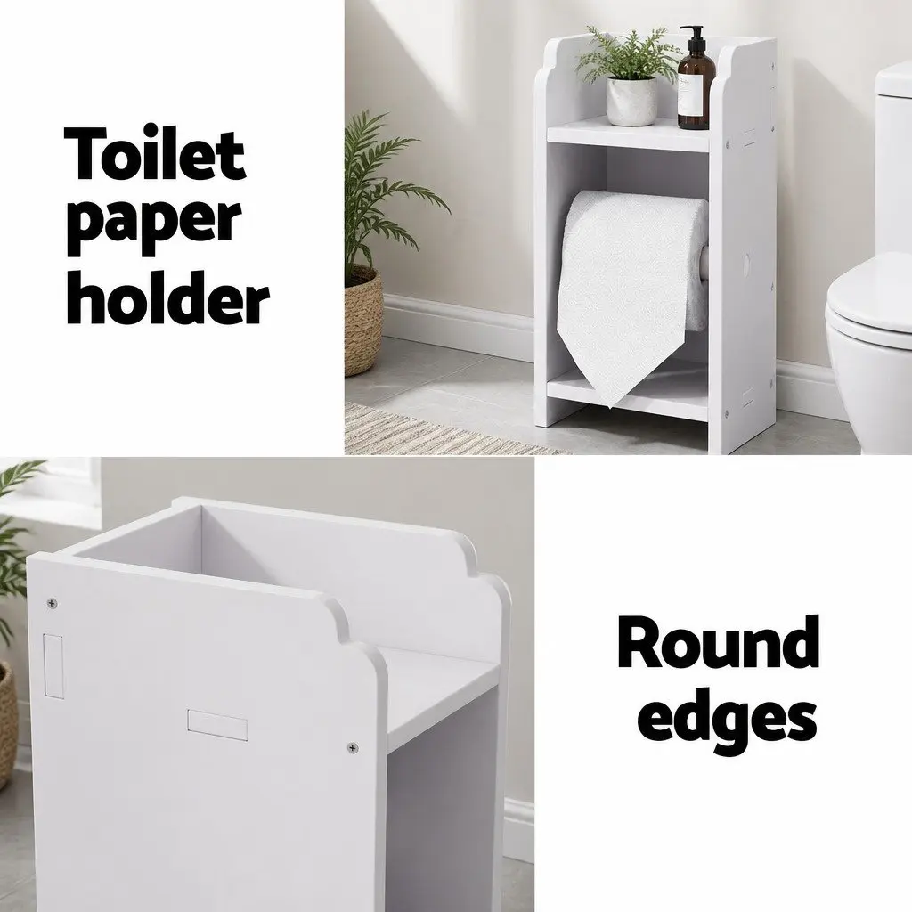 Bathroom Cabinet PVC 3 Tier Floor White Toilet Roll Holder Tissue Storage Organizer