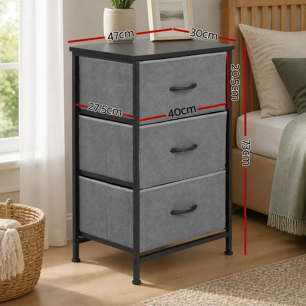 Chest of Drawers MDF Board Metal Tube Frame 3 Drawer Set of 2 Black