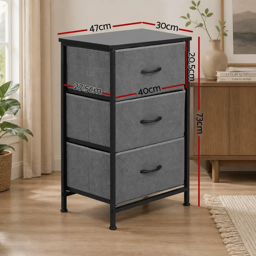 Chest of Drawers MDF Metal Frame 3 Storage Drawer Grey