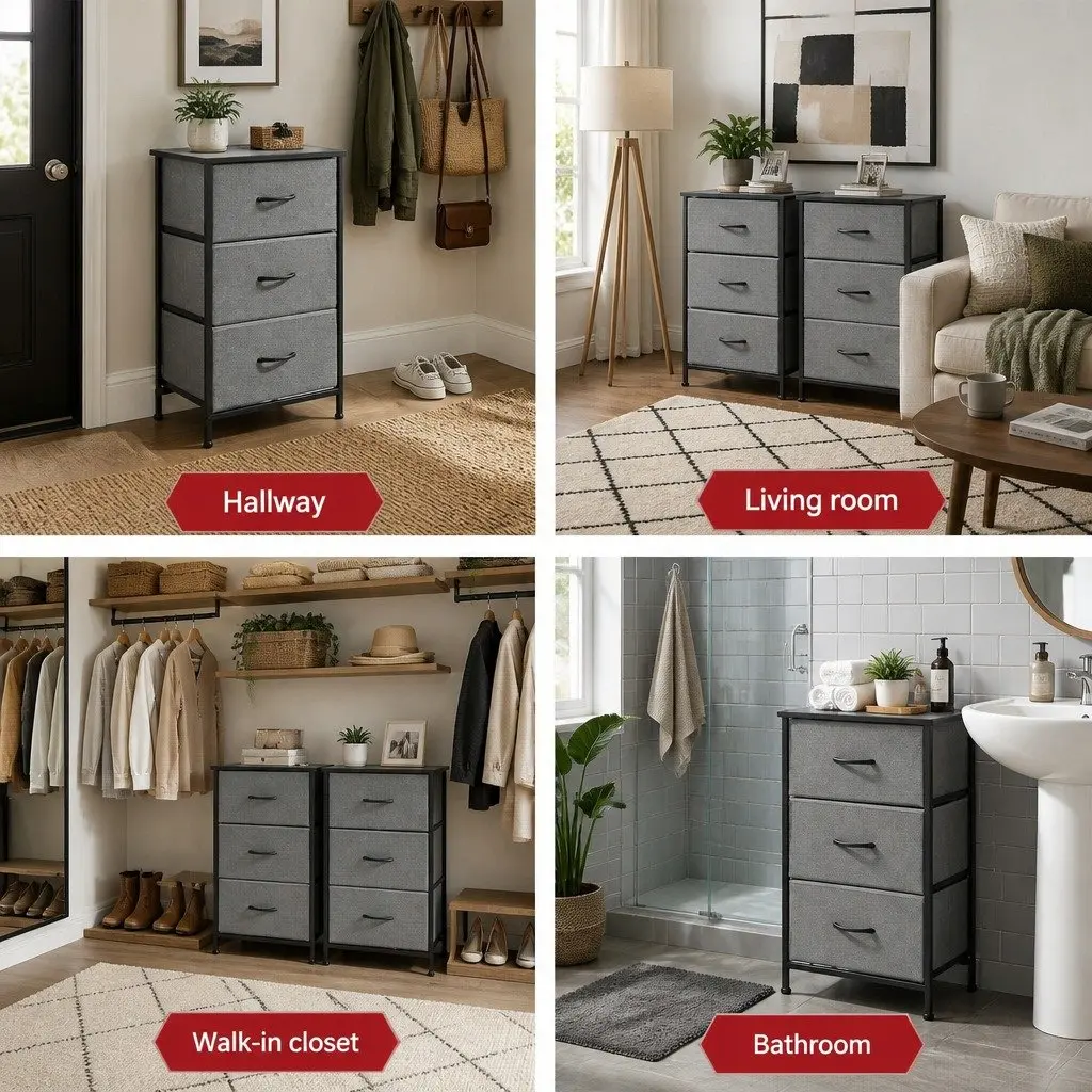 Chest of Drawers MDF Metal Frame 3 Storage Drawer Grey