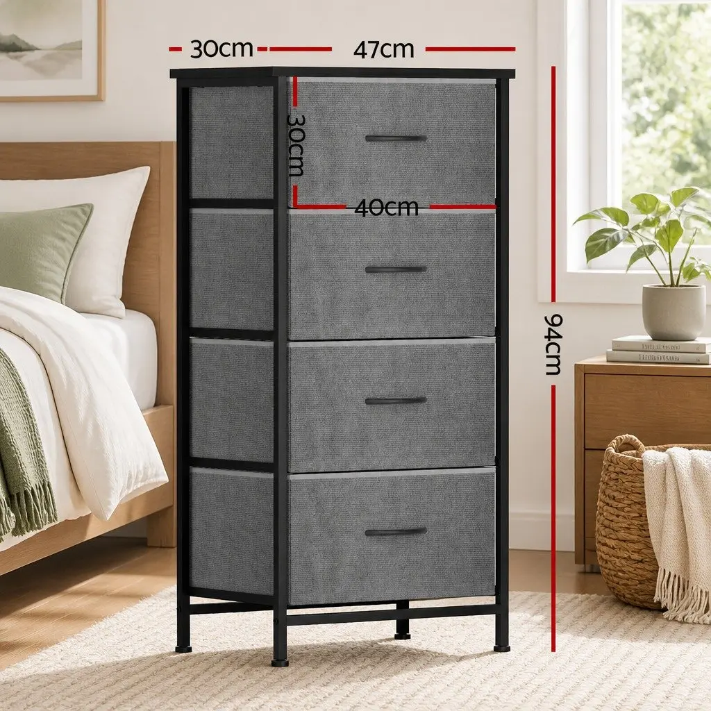 Chest of 4 Drawers Storage Dresser MDF Metal Tube Frame 47cm W Grey Black