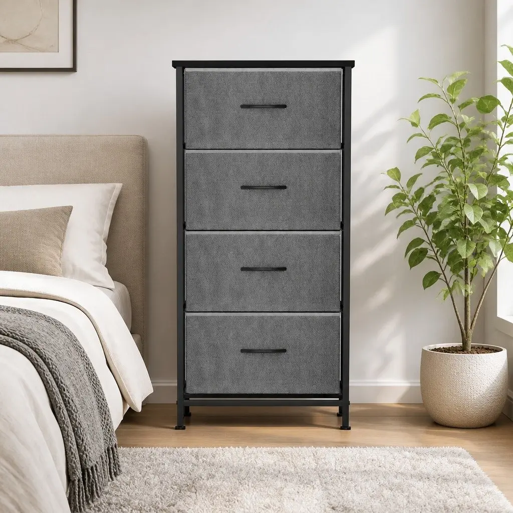 Chest of 4 Drawers Storage Dresser MDF Metal Tube Frame 47cm W Grey Black
