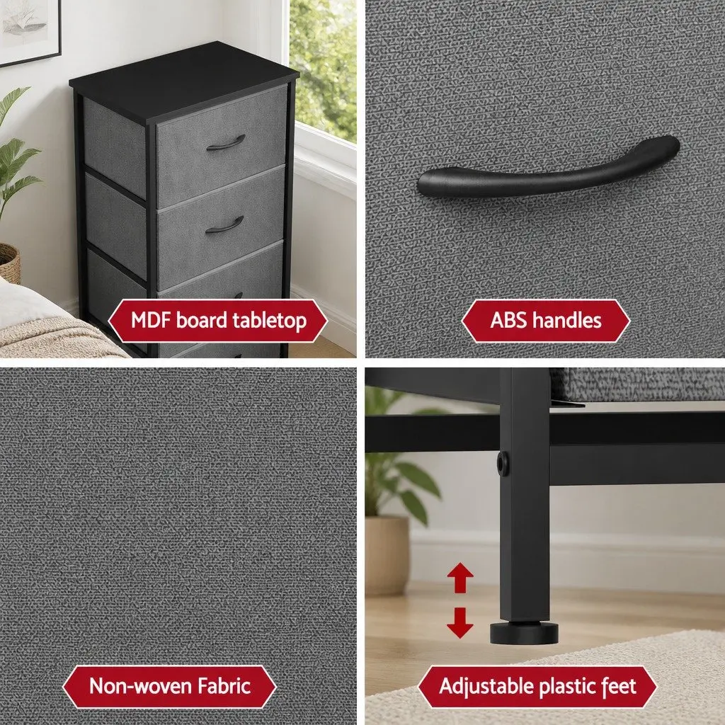 Chest of 4 Drawers Storage Dresser MDF Metal Tube Frame 47cm W Grey Black