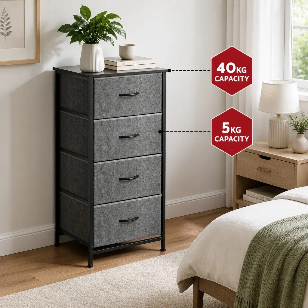 Chest of 4 Drawers Storage Dresser MDF Metal Tube Frame 47cm W Grey Black