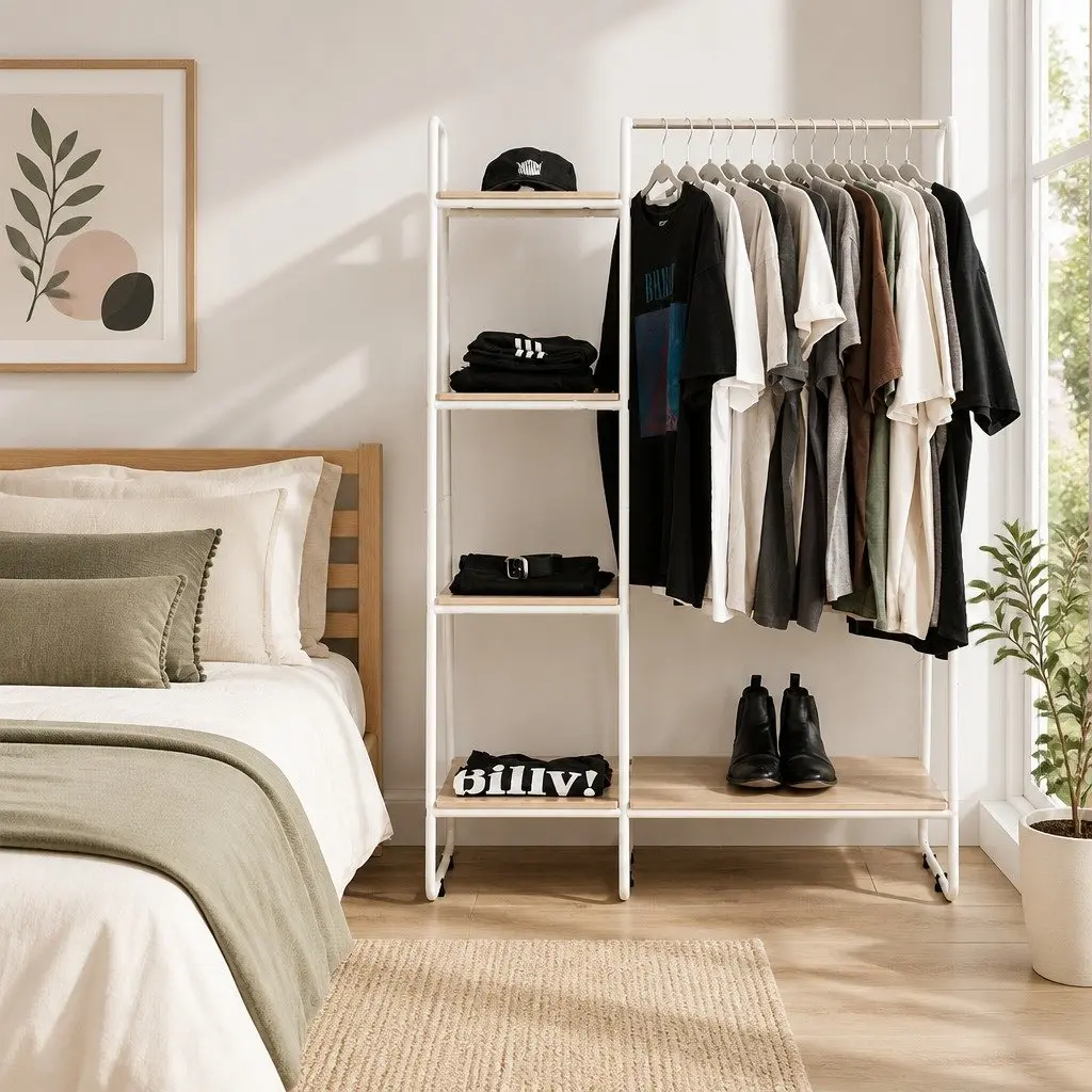 Clothes Rack Metal 150cm White Storage Shelving Coat Stand Hanger