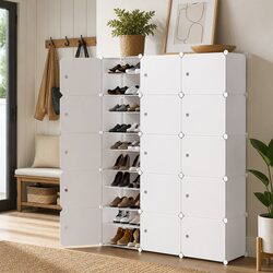 Shoe Rack Storage Cabinet DIY 15 Stackable Cubes White Organizer