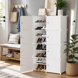 Shoe Storage Cube Cabinet Set of 8 Stackable White Organizer Ventilation Design