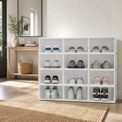 Shoe Box Rack Storage Set of 12 Stackable White DIY Home Organizer Foldable
