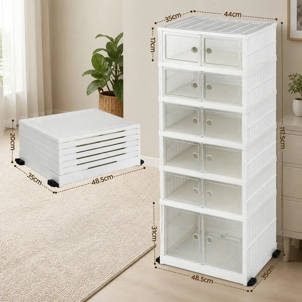Shoe Storage Box Foldable 6 Tier 12 Pairs One-Piece Frame White