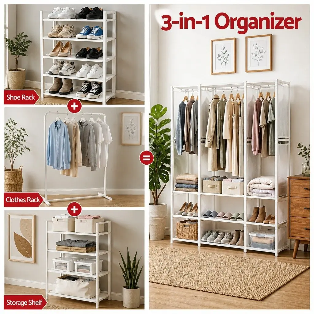 Portable Clothes Wardrobe Storage Organizer Metal Frame Non-Woven Fabric 130 x 36 x 171 cm White