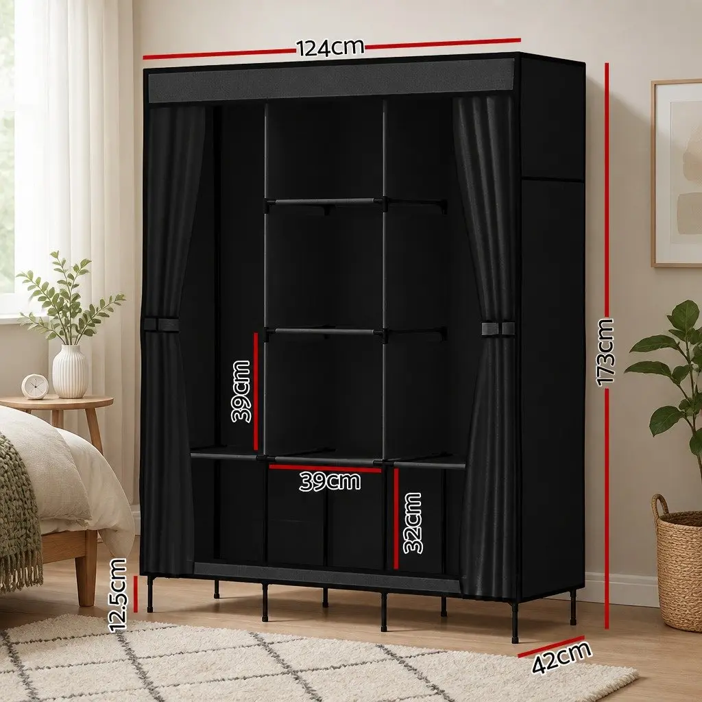 Large Portable Clothes Closet Wardrobe Metal Frame Non-Woven Fabric Black