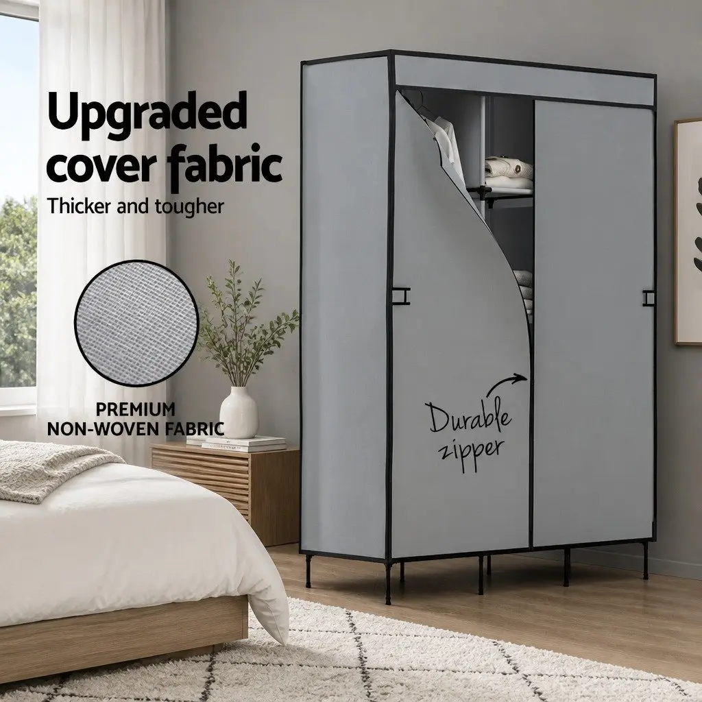 Large Portable Wardrobe Closet Metal Frame Non-Woven Fabric Grey 124x42x173 cm