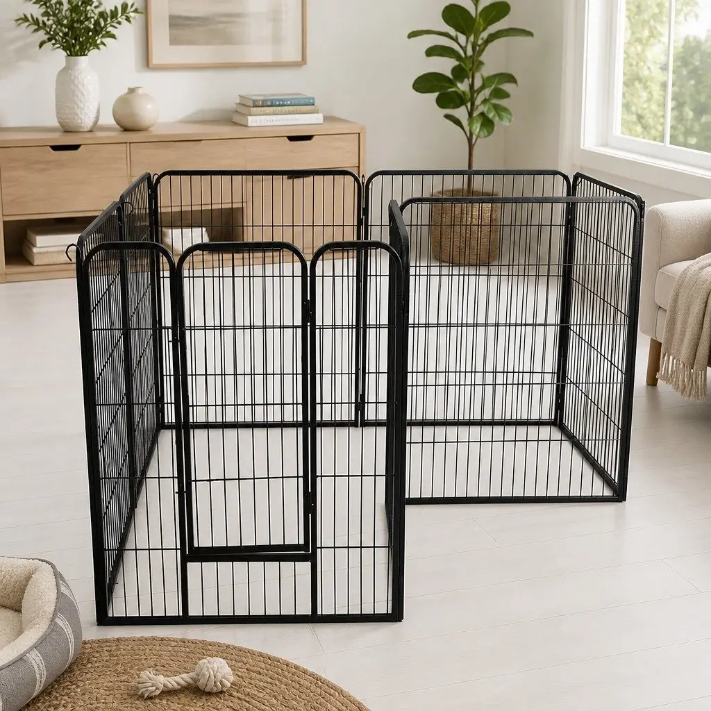 8 Panel Portable Foldable Pet Playpen Exercise Pen 24 Inch Black Steel