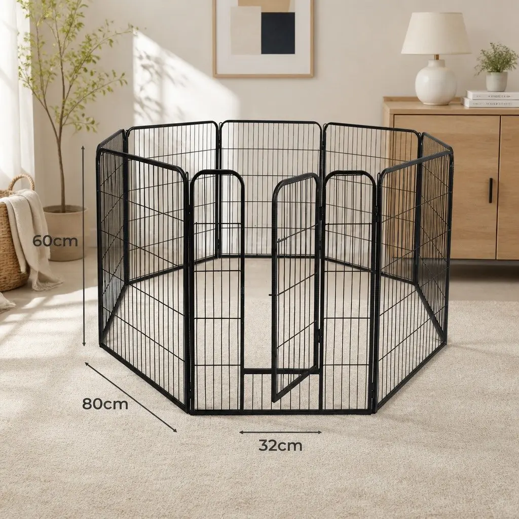 8 Panel Portable Foldable Pet Playpen Exercise Pen 24 Inch Black Steel